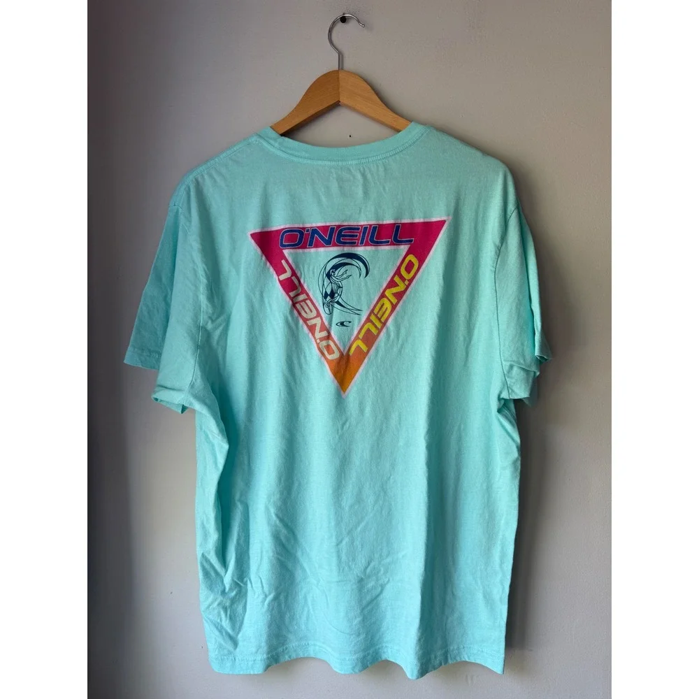 O'Neill Mens Turquoise Graphic T-Shirt XL Standard Fit Retro Surf Logo Blue